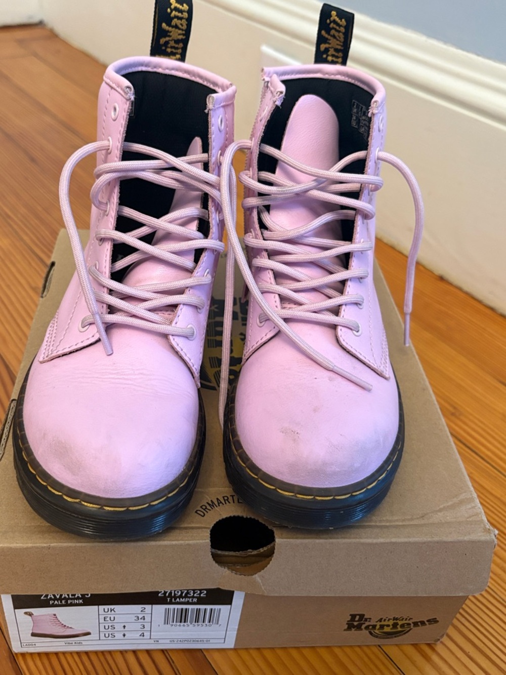 Dr. Martens Kids Pastel Pink Lace-Up Boots